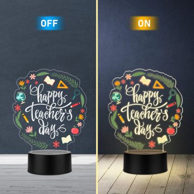 Happy Teacher's Day 3D LED Acrylic Night Lamp Tabletop Gift for Teachers, Mentors & Educators - Unique Appreciation Decorative Light for Classroom  Warm White Light & USB Powered